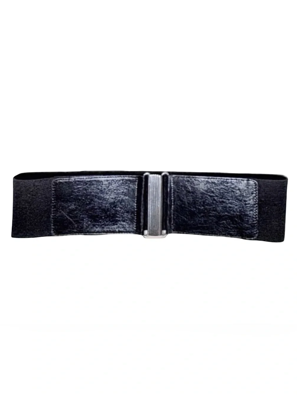 Iris Setlakwe Wide Waist Belt | Black Leather | Elastic | Silver Clasp | Size 4